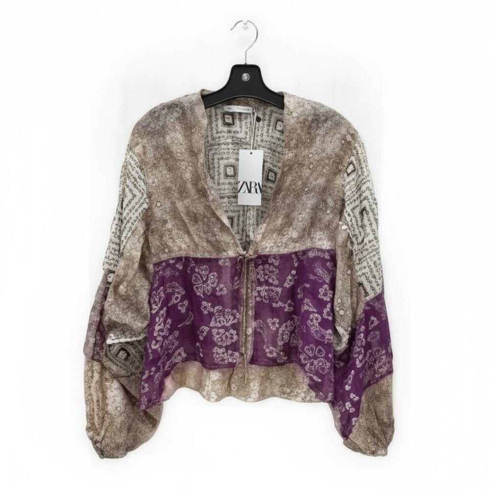 Zara Mixed Print Lightweight Blazer in Purple and Beige